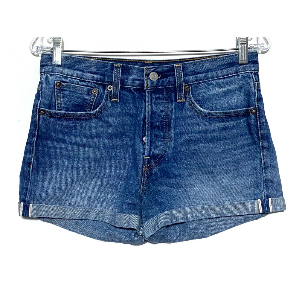 Levis White Oak Cone Denim Button Fly Jeans Shorts Women 27 Cuffed Summer Casual - Picture 1 of 13